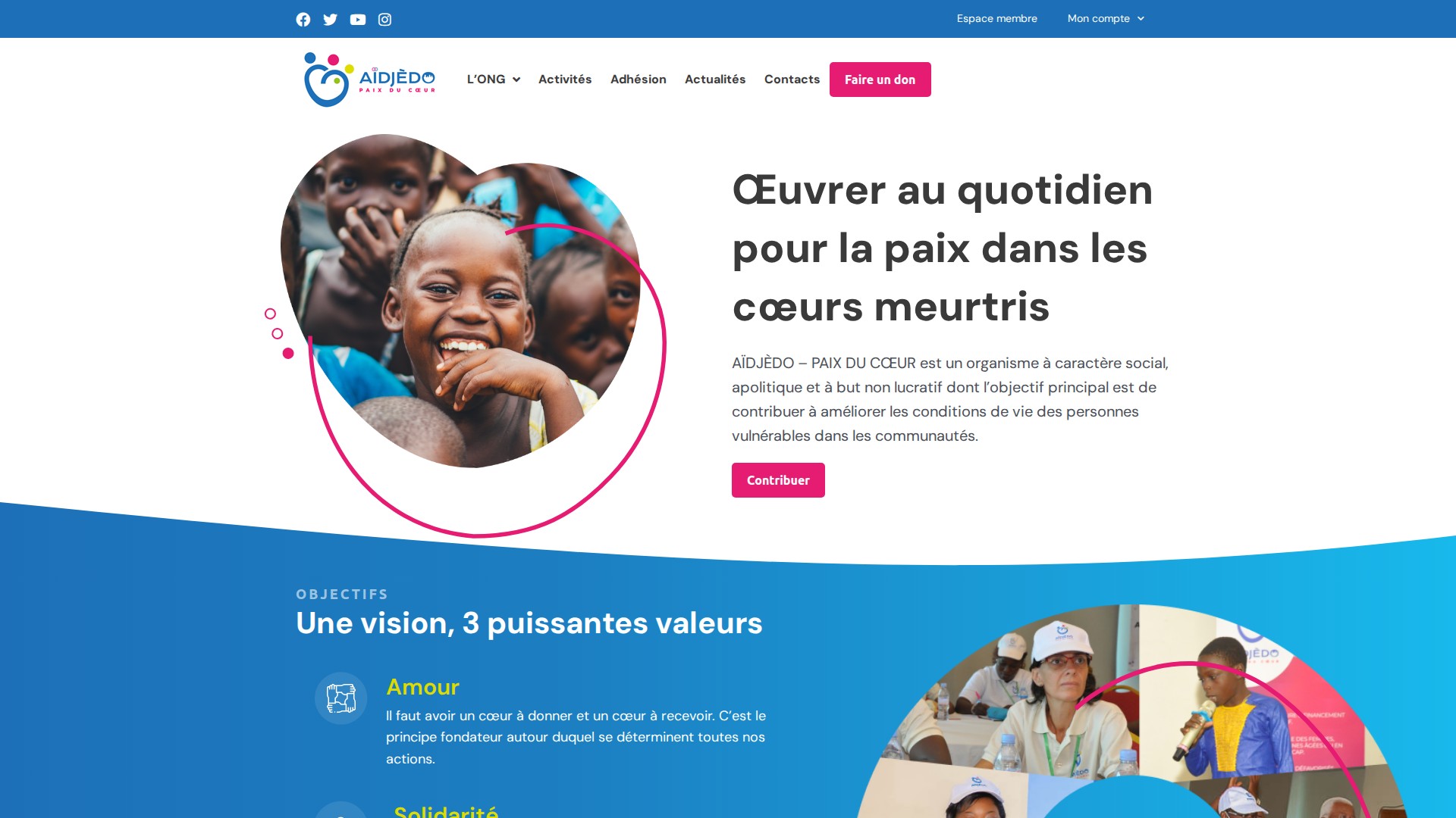 Plateforme complète avec système de dons en ligne et espace membre