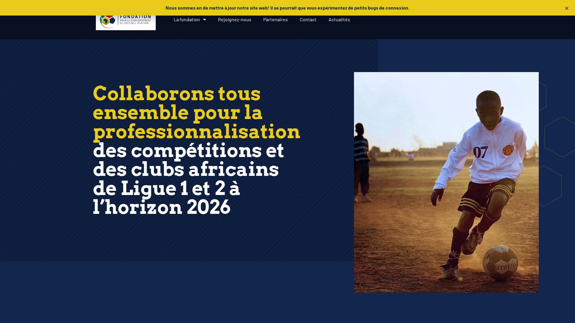 Plateforme institutionnelle positionnant la FDFA comme acteur majeur du football africain