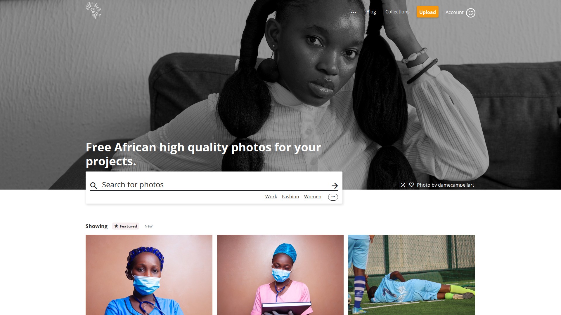 Interface utilisateur pour une banque d'images africaines gratuites